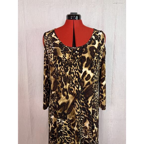 Susan Graver Womens Dress Size L Slinky Cold Shoulder Animal Print E102 - Picture 2 of 12